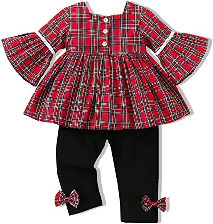 VINUOKER/ Комплект Коледно облекло за малки момичета Рокля-Туника в клетка от Бъфало + Гамаши, Есенно-Зимния комплект дрехи, Празничен комплект панталон