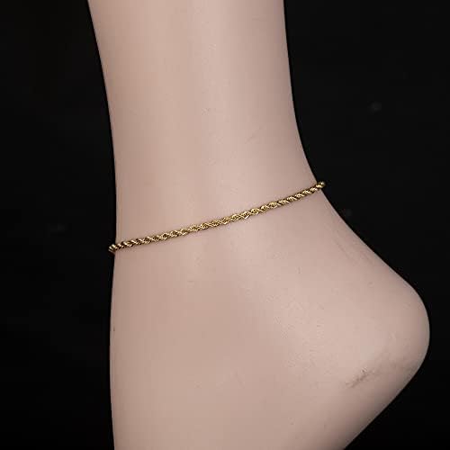 златен къс чорап kelistom за жени, 14К Златен къс чорап с Веревочной Веригата 2,5 мм, Гривни от Щиколотке за Жени и Мъже, Издръжлив