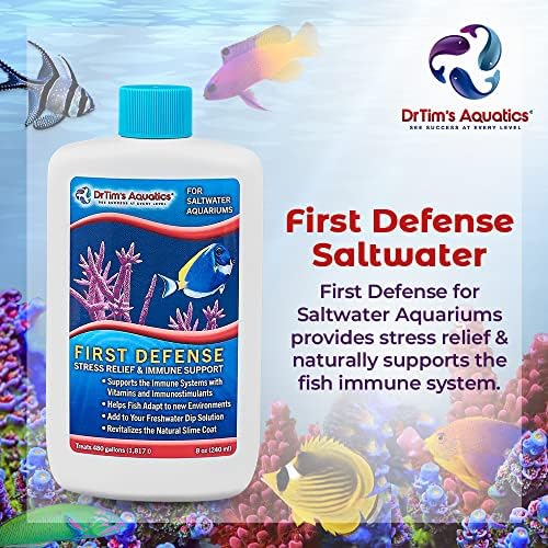 Dr. Tim's Aquatics Saltwater First Defense За облекчаване на стреса с риби и подкрепа на имунитета – За аквариуми – Възстановява естествената лигавицата – Извежда токсини, от тежки ?