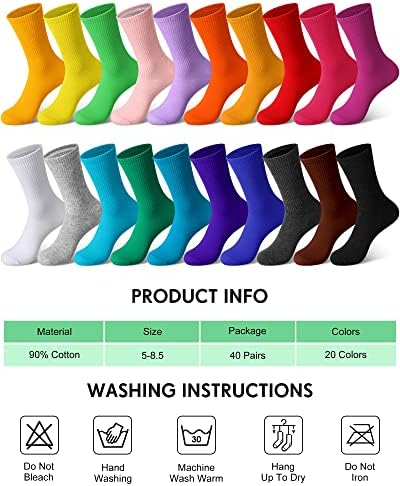 40 Чифта Памучни Едноцветни женски Чорапи, Леки Спортни Чорапи за екипажа, Цветни Чорапи в Различни Цветове, Размер 6-9