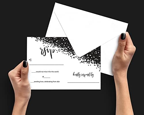 Черно-бели Картички с отговори в пликове (25 опаковки) Подложка с покана RSVP за сватба, булчински душ, Абитуриентски бал,
