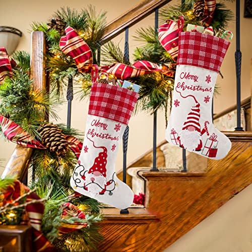 HEDAQI Опаковка от 2 Коледни Чорапи 18 См Голям Размер от Зебло с белезници в клетката цвят Биволско и Шарките на Джуджетата,