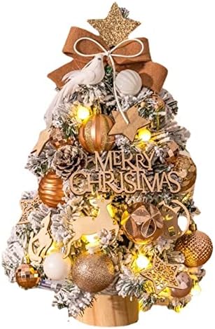 Aetygh 18-Инчовата Дъска Мини Коледно Дърво, Изкуствен Сняг, Стекающийся Златни Мини-Коледна Елха с Led Лампи и Украса, Коледна