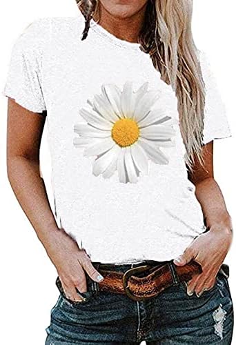 Тениска с Флорални Принтом за Жени, Тениски с кръгло деколте и Къс Ръкав, Потници 2023, Летни Ежедневни Блузи