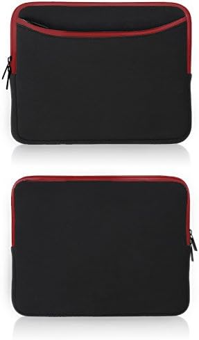 Калъф BoxWave, който е съвместим с таблетен Oangcc Android 10 Tab_A6 Tab_A6 (10.1 инча) - Мек гащеризон с джоб, Мека чанта, Неопреновый чанта, джоб с цип на ръкава - Черно jet black с червена та