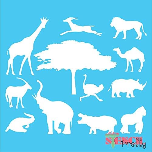 Шаблони - на Животни на Африканската Савана Жираф Лъв, Носорог, Хипопотам Камила Щраус-Добрите Винил големи Шаблони за рисуване върху дърво,