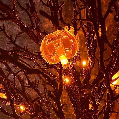 24-Инчов Декор Десктоп коледни елхи на Хелоуин, Искрящи 24 led оранжеви светлини, Таймер, Фенер, захранван с батерии, Тиквени