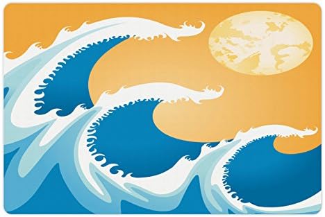 Японски мат Ambesonne за домашни за храна и вода, Огромни морски вълни в Лятно Пладне, Художествено Изображение на Тропическите