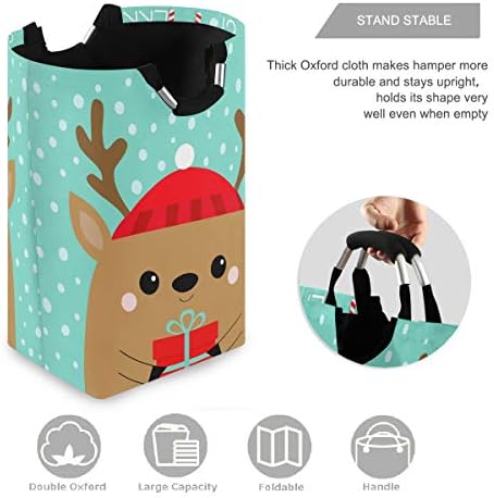 visesunny Сгъваема Кошница за дрехи Весела Коледа Raindeer Голяма Кошница за дрехи с Дръжка За съхранение на Играчки и на Дрехи за