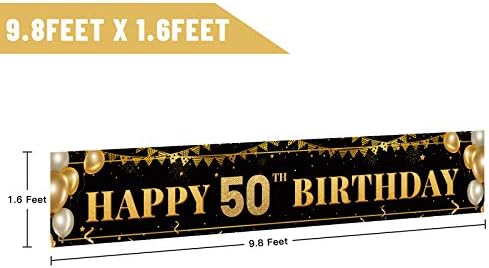 Голям Банер с Декорация на 50-ия ден от Раждането, черно и златни Банер с Надпис на 50-ия ден от Раждането, Аксесоари За Украса