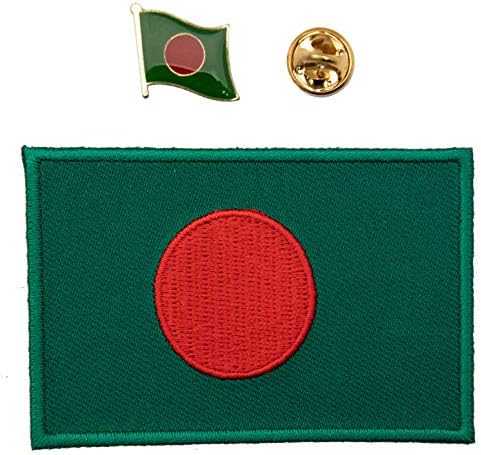 A-ONE -Нашивка национален флаг на Бангладеш + Метален ревера на Бангладеш, Чанти, Значки с флага на страната на Азия № 051A Червено, Зелено