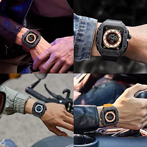 ZEDEVB Луксозен комплект модификация на Apple Watch 8 Ultra 49 мм и каишка от фторуглерода, калъф, изработени от въглеродни влакна за Iwatch 8 7 6 5 4 SE 45 мм 44 мм (Цвят: черен размер: 44 mm ?