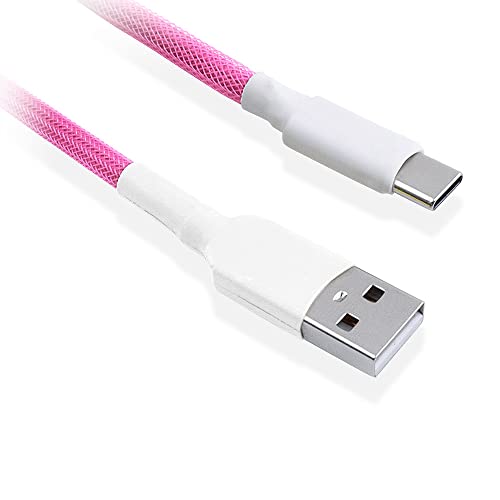 Обичай Спирален кабел Aviator USB-C с Двойни ръкави HUYUN за Механични Клавиатури GX16 5 Pin USB-C-USB-A (розов)