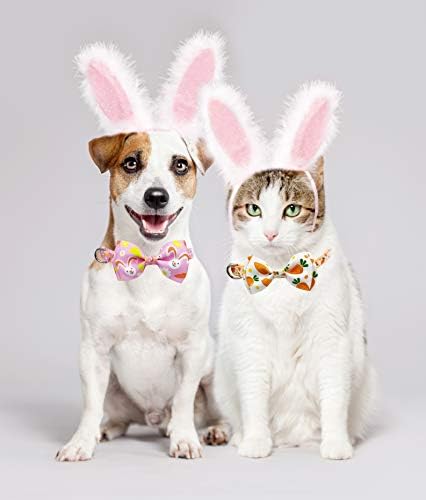 Нашийник за кучета за Великден с папийонка, Празничен яка от Заек-Морков за кучета Малки и средни по размер (Hoppy Hour / Розово,