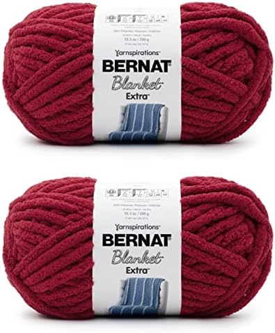 Прежди Bernat Blanket Extra Crimson - 2 опаковки по 300 г / 10,5 грама - Полиестер - 7 Големи размери - 97 ярда - Плетене