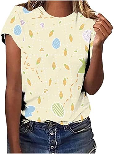 Великденски Ризи за Жени, Красиви Цветни Великденски Яйца, Графична Тениска, Летни Ежедневни Блузи с Кръгло Деколте и Къс Ръкав