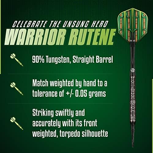 Изстрел! Набор от меки накрайници за хвърляне Darts дартс, Warrior Rutene 90% Tungsten Pro, Професионален – Произведено в Нова Зеландия