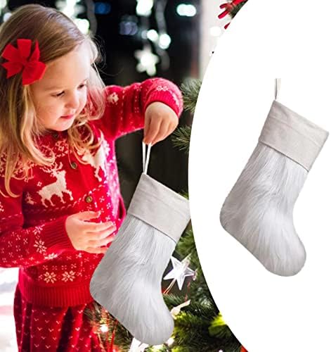 Коледни чорапи Текстилен Коледна торбичка за чорапи и Коледни Окачени Чорапи за украса на парти и Коледен Карикатура, Розови и бели Сменяеми