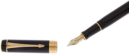 Перьевая писалка Parker Duofold International Класически Черен цвят със златист завършек, Тънък връх от Чисто злато, с Черно мастило и на