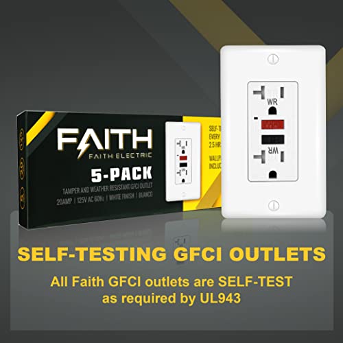 Faith [5 бр. в опаковка] 20A Външни контакти GFCI Тънки, Устойчиви на атмосферни въздействия и сух Двухшпиндельные контакти GFI, Хеликоптер