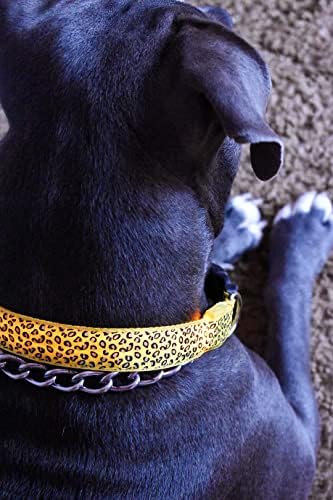 Стилни нашийници за кучета с леопардовым принтом и цветни led подсветка (X-Large, жълт)