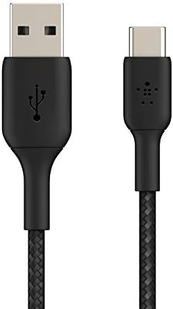 Сплетен USB кабел-C Belkin с дължина 3,3 метра, кабел за бързо зареждане от USB-C до USB, кабел USB Type-C е съвместим с Samsung