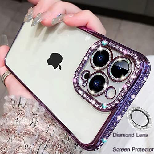 Changjia iPhone 14 Pro Max Лъскав Калъф, Прекрасно Луксозни Блестящи Кристали, Диамантена Защита на Обектива на Камерата, Мека Броня С покритие