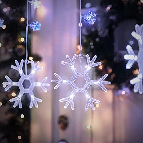 Коледни светлини във формата на снежинки на открито - 2 опаковки, 7 капки, 70 led гирлянди под формата на Снежинки, с висящи куки, с осветление