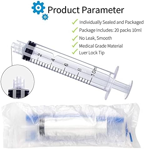 10 X Пластмасова спринцовка Luer Lock обем 10 ml / cc, Големи спринцовки без игли, В индивидуална опаковка, с капачка за върха, за научни лаборатории За измерване на течности,