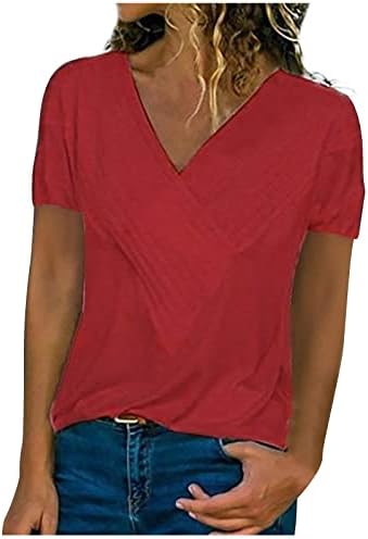 Летни Тениски за Жени С Къс Ръкав, Тениска с V-образно деколте на Кръст, 2023, Модни Обикновена Блузи, Ежедневни Тениски Slim Fit