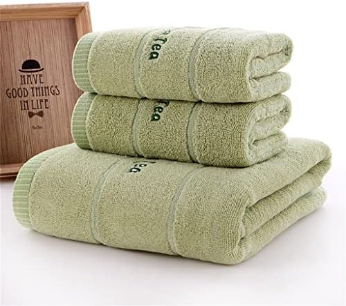 n/a Комплект кърпи от 3 теми, Кърпи за Баня, Памучни Бродирани Букви, Зелен Чай, Прости Плажни Кърпи за Възрастни (Цвят: