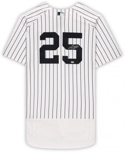 Бяла Риза Найки Authentic с автограф Глейбера Торес на Ню Йорк Янкис в рамка - Тениски MLB с автограф