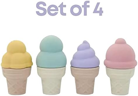 Силиконов рог за сладолед с поставка от слонова кост - Комплект от 4 сменяеми оръжие за сладолед play кухня, гама цветове, неутрални цветове