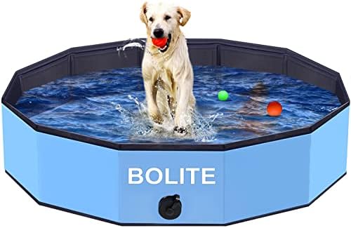 Сгъваем басейн за кучета BOLITE, 37 x 8, Преносим Пластмасов Басейн за домашни Любимци, Сгъваема Куче Вана за Големи, Средни, Малки Кучета и Деца, Син