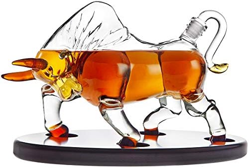 Гарафа за уиски Animal Бул Върху Дървен Поднос - За Алкохол, Шотландски водка или Вино - 500 мл