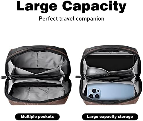 LLNSUPPLY Органайзер за електроника с бронзов гъбен модел, пътна чанта за носене, кабел органайзер, преносима чанта за стоки от първа необходимост, джоб за кабел, зарядн