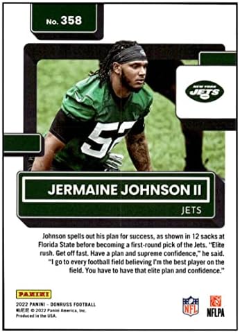 Джърмейн Джонсън II RC 2022 Начинаещи с рейтинг Donruss Press Proof Premium #358 NM +-MT + Запознати с рейтинг Футбол NFL NY Jets