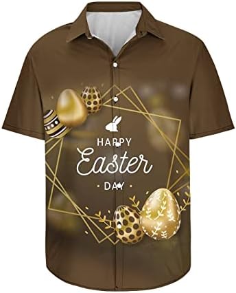 Честит Великден Ризи за Мъже Забавен Графичен Принт под формата на Яйца Блузи С Къс Ръкав Копчета И Лацканах Хавайска Риза Лятна Блуза