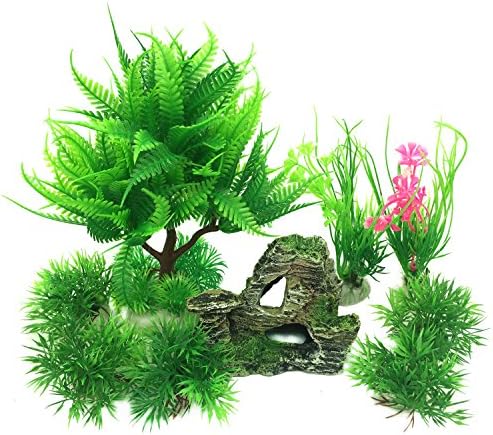 Декоративни Растения за Аквариум PietyPet с изглед към Канарата, 9 бр. Зелени Растения Аквариум, Пластмасови Украси за Аквариум,