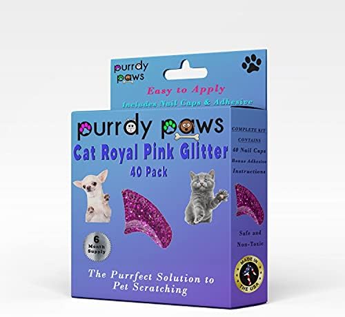 Purrdy Paws 6 Месеца Доставя Меки Шапки за нокти за котки Royal Pink Glitter Medium - Допълнителни Лепила