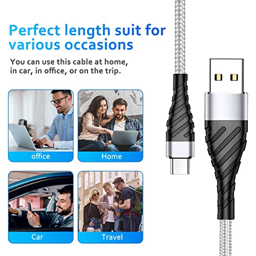 Зарядно устройство Type C 6 фута 3 опаковки, USB кабел C в найлонов оплетке, Кабел за бързо зареждане на USB C, Съвместим с Samsung Galaxy