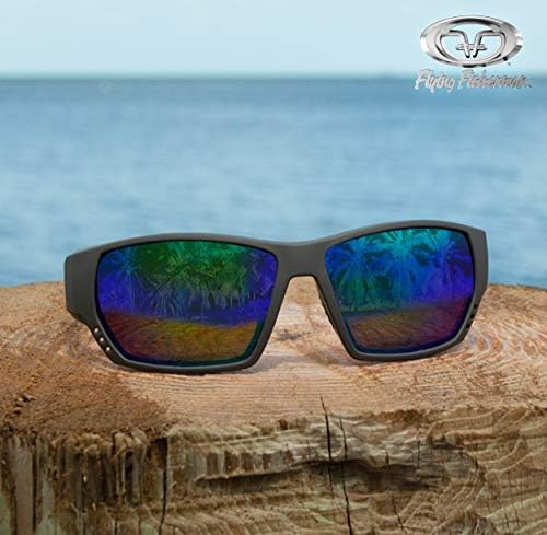 Слънчеви очила Летящи до fisherman с флип от Поляризованной рамки, Матово-Сив Дограма / Кехлибар и зелени Огледални лещи, Малки