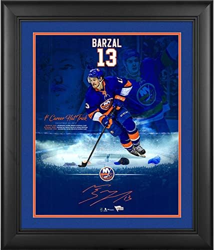 Матю Барзал, Ню Йорк Айлъндърс, Снимка в рамка с автограф на Първия хет-трика в НХЛ с Размер 16 х 20 инча - Снимки с автографи в