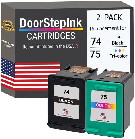 Рециклирани в САЩ мастилницата DoorStepInk за HP 74 HP 75 Combo Pack Black CB335 и Color CB337 за HP Deskjet D4260, D4360;