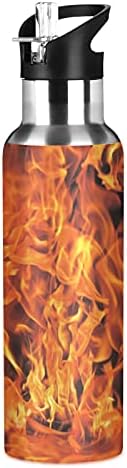 Спортна Бутилка за Вода HJJKLLP Fire Flame със Сламен Капак, Двухстенная Бутилка За Вода от Неръждаема Стомана С Вакуумна Изолация, 20 грама