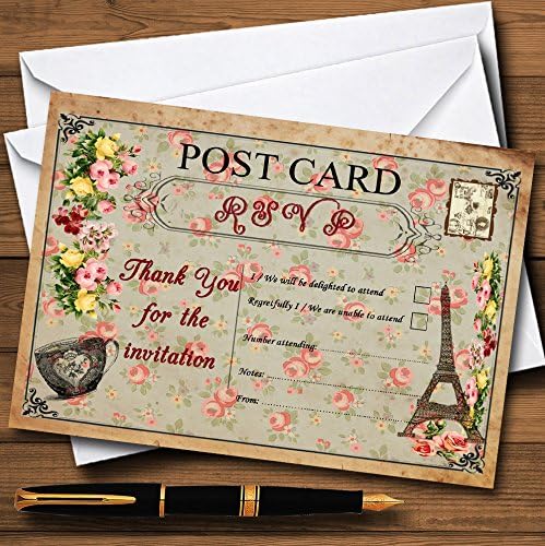 Реколта Парижката Потертая Луксозна Картичка С Флорални Персонализираните Ответными Картички