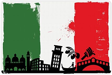 Foldout Подложка за домашни любимци с италиански флаг за храна и вода, Европейският мат в стил венециански гръндж-поп-Арт с Тъмна Четка за каране на кабинковия лифт, с П