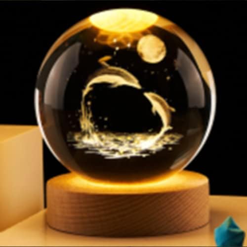 3D Настолна Лампа Pozbee Делфин 3 , Led Крушки, с Кристални Топки, Малка Нощна Лампа за деца, Уникални Идеи за Подаръци за Свети