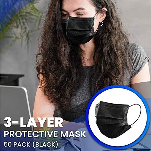 3-слойная Защитна маска HEALTHIFY, Триизмерна идеална за засаждане, Слой от мека кожа, Маска за лице (50 опаковки, черен)