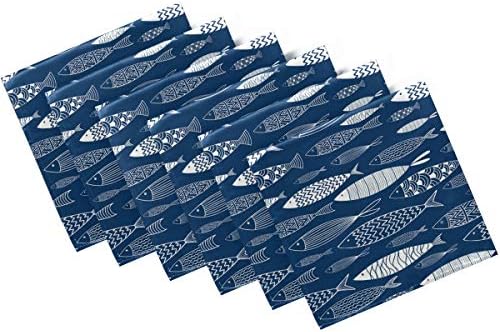 ZzWwR Тъмно Сини Декоративни Тъкани Кърпи във формата на Плитчина на Риби, Комплект от 6 Меки и Удобни Салфетки от Полиестер,